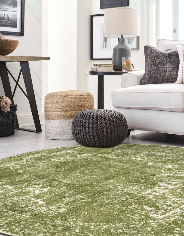 Green 7' 10 x 7' 10 Bromley Round Area Rug 100% Polypropylene With Cotton Backing Vintage Distressed Colorful Traditional Carpet for Living Dining Rooms Offices for Sale at Rug Engine