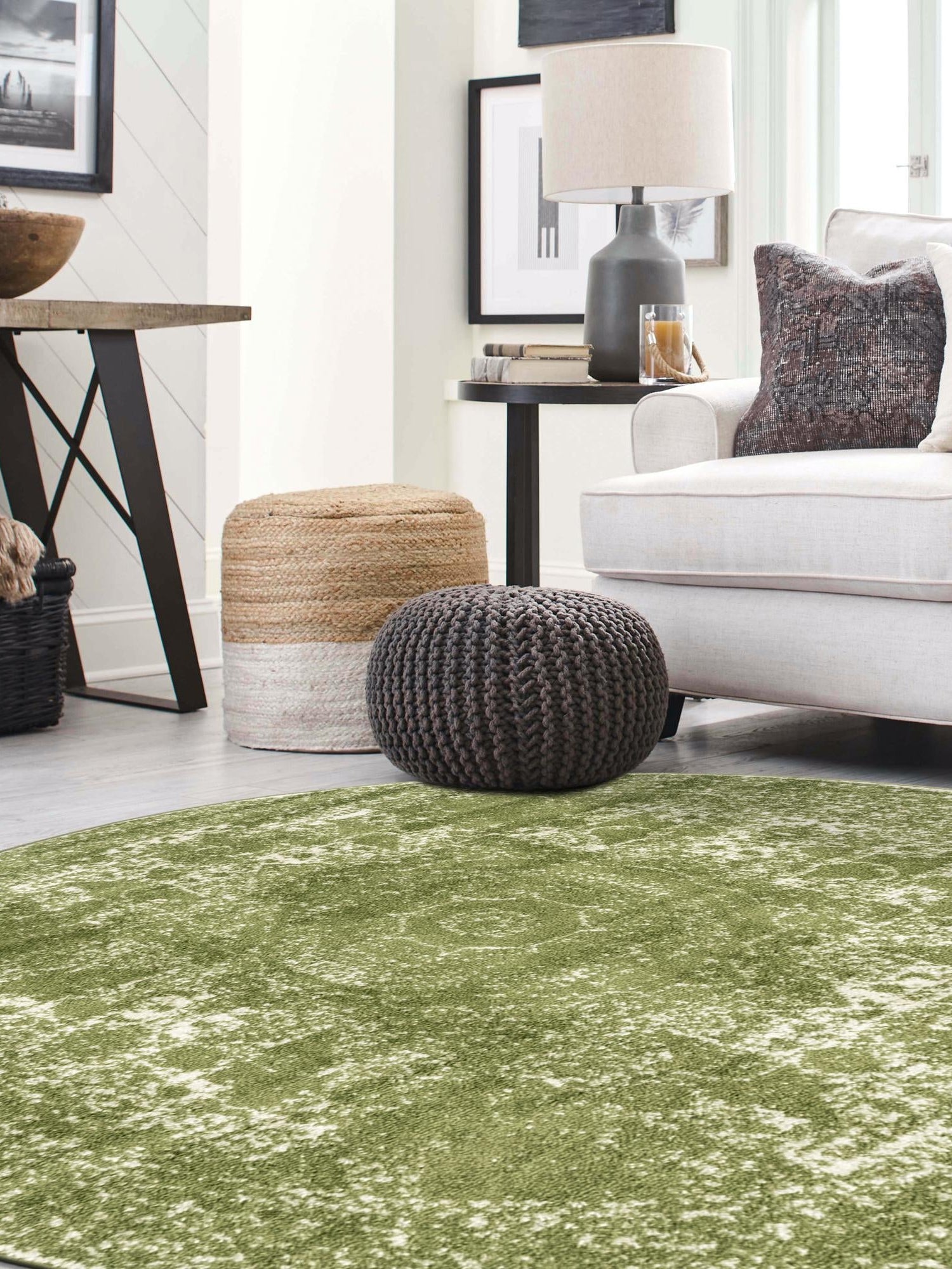 Green 12' x 12' Bromley Round Area Rug 100% Polypropylene With Cotton Backing Vintage Distressed Colorful Traditional Carpet for Living Dining Rooms Offices for Sale at Rug Engine