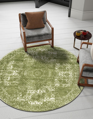 Green 5' 3 x 5' 3 Bromley Round Area Rug 100% Polypropylene With Cotton Backing Vintage Distressed Colorful Traditional Carpet for Living Dining Rooms Offices for Sale at Rug Engine