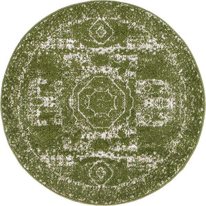 Green 3' 1 x 3' 1 Bromley Round Area Rug 100% Polypropylene With Cotton Backing Vintage Distressed Colorful Traditional Carpet for Living Dining Rooms Offices for Sale at Rug Engine