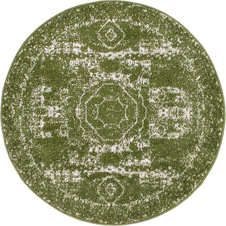 Green 3' 1 x 3' 1 Bromley Round Area Rug 100% Polypropylene With Cotton Backing Vintage Distressed Colorful Traditional Carpet for Living Dining Rooms Offices for Sale at Rug Engine