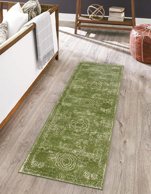 Green 2' x 9' Bromley Runner Area Rug 100% Polypropylene With Cotton Backing Vintage Distressed Colorful Traditional Carpet for Living Dining Rooms Offices for Sale at Rug Engine