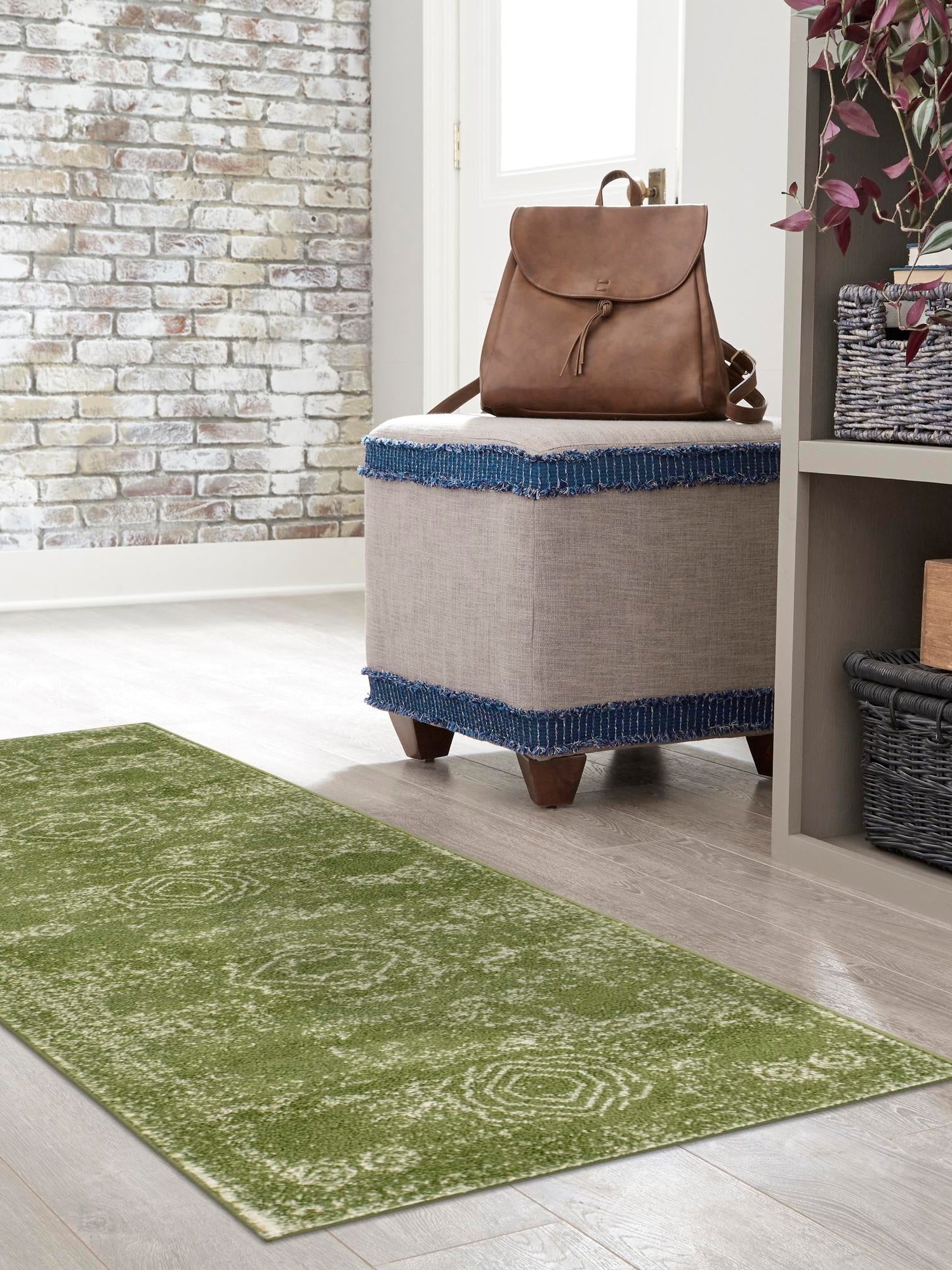 Green 2' x 7' 1 Bromley Runner Area Rug 100% Polypropylene With Cotton Backing Vintage Distressed Colorful Traditional Carpet for Living Dining Rooms Offices for Sale at Rug Engine