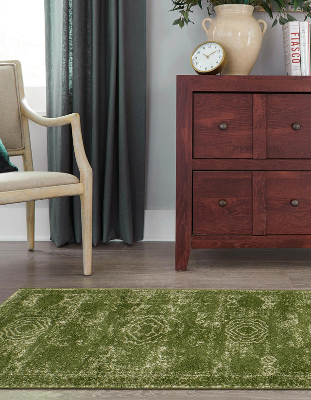 Green 2' x 13' 1 Bromley Runner Area Rug 100% Polypropylene With Cotton Backing Vintage Distressed Colorful Traditional Carpet for Living Dining Rooms Offices for Sale at Rug Engine
