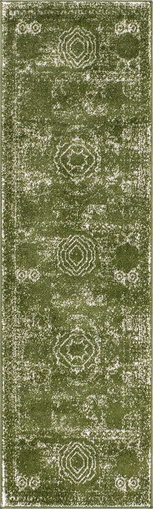 Green 2' x 7' 1 Bromley Runner Area Rug 100% Polypropylene With Cotton Backing Vintage Distressed Colorful Traditional Carpet for Living Dining Rooms Offices for Sale at Rug Engine