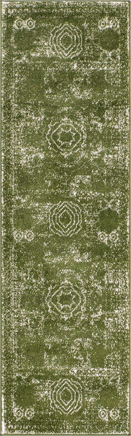 Green 2' x 7' 1 Bromley Runner Area Rug 100% Polypropylene With Cotton Backing Vintage Distressed Colorful Traditional Carpet for Living Dining Rooms Offices for Sale at Rug Engine