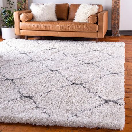 Ivory 8' x 8' Rabat Shag Square Area Rug Thick Soft Touch Fluffy & Plush Shaggy Pile
