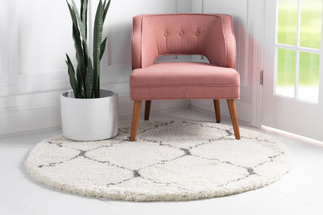 Ivory 4' 1 x 4' 1 Rabat Shag Round Area Rug Thick Soft Touch Fluffy & Plush Shaggy Pile Durable Geometric Carpet for Luxury Interior Design for Sale at Rug Engine