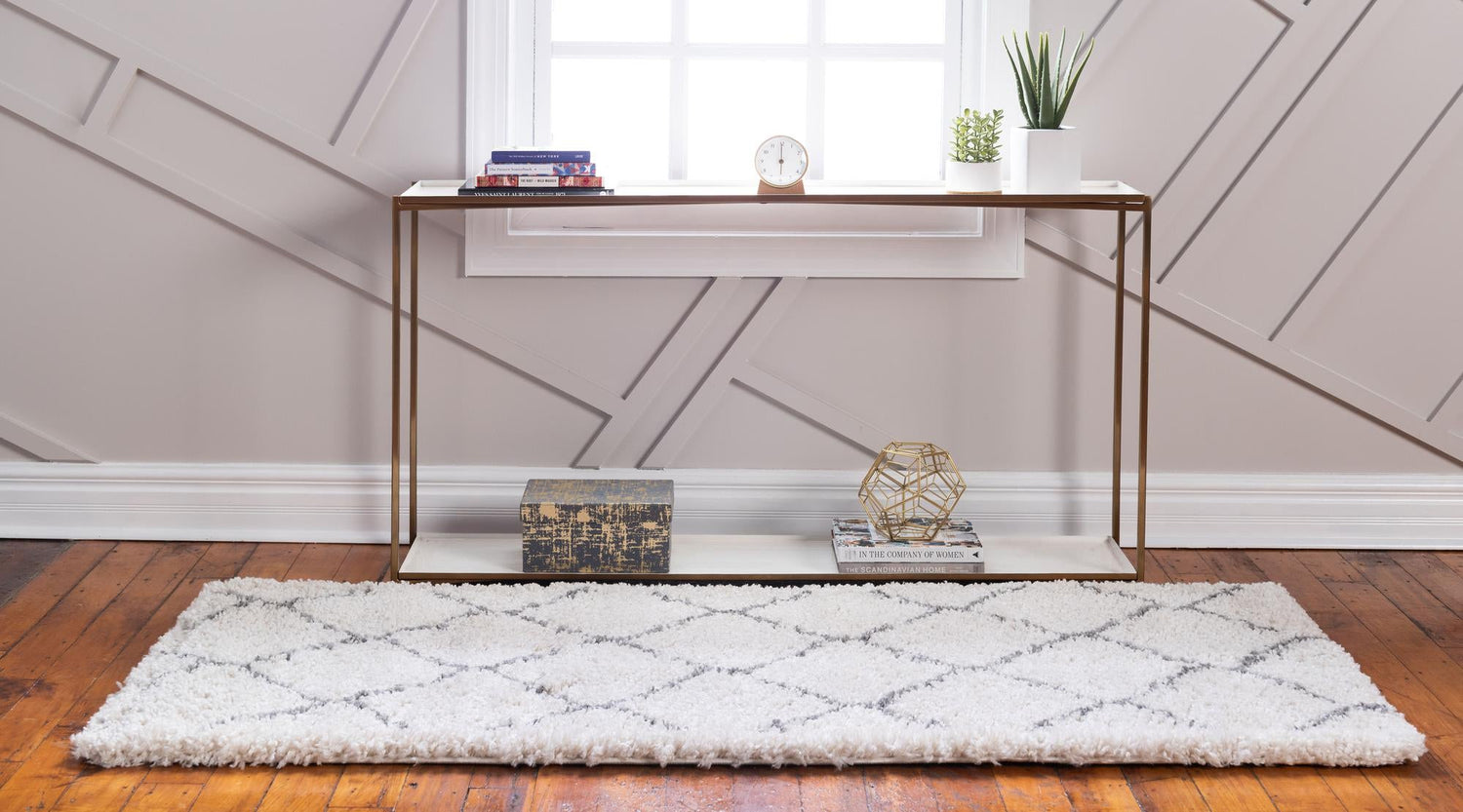 Ivory 2' x 7' 1 Rabat Shag Runner Area Rug Thick Soft Touch Fluffy & Plush Shaggy Pile Durable Geometric Carpet for Luxury Interior Design for Sale at Rug Engine