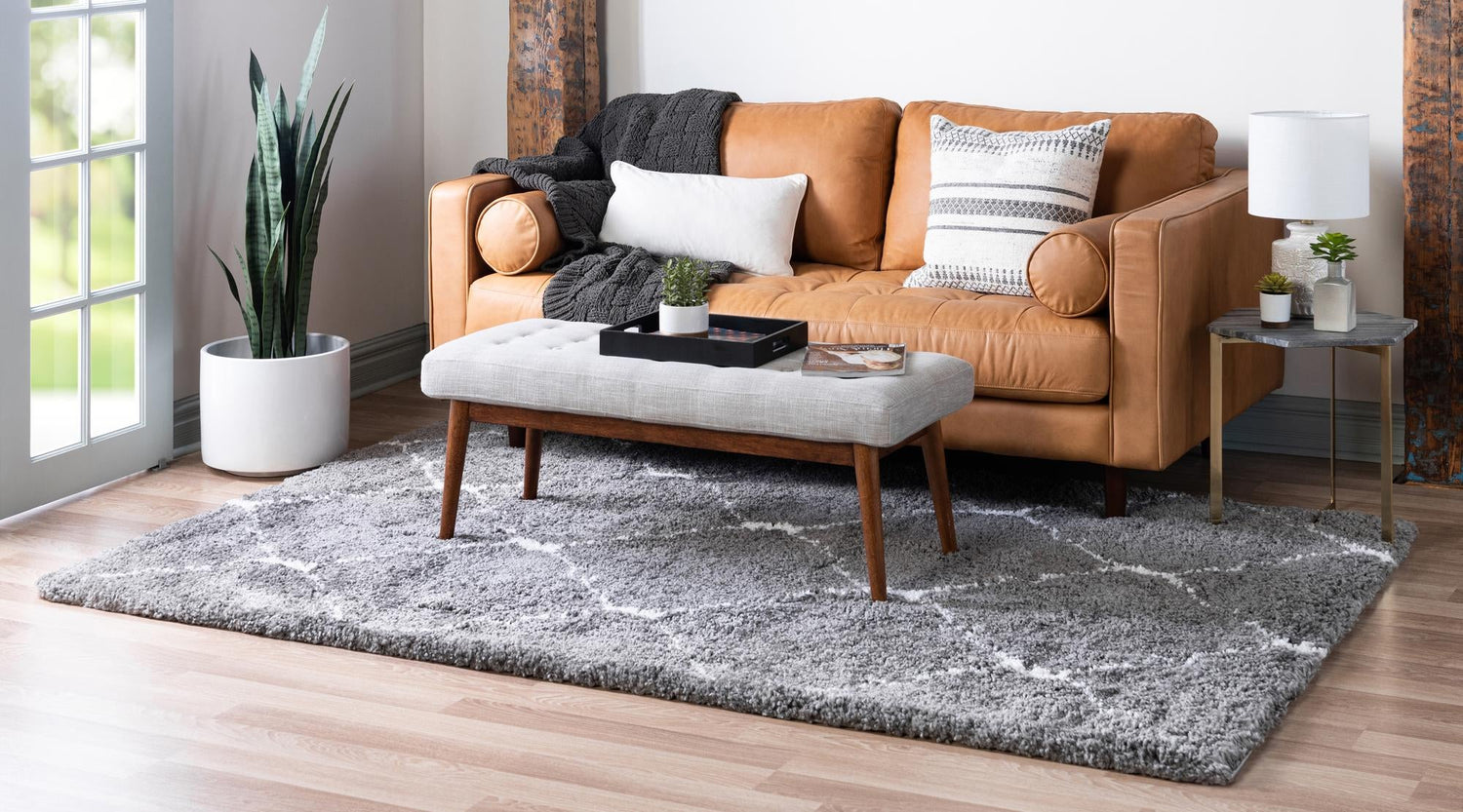 Gray 7' 10 x 10' Rabat Shag Rectangle Area Rug Thick Soft Touch Fluffy & Plush Shaggy Pile Durable Geometric Carpet for Luxury Interior Design for Sale at Rug Engine