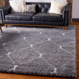 Gray 7' 10 x 7' 10 Rabat Shag Square Area Rug Thick Soft Touch Fluffy & Plush Shaggy Pile Durable Geometric Carpet for Luxury Interior Design for Sale at Rug Engine