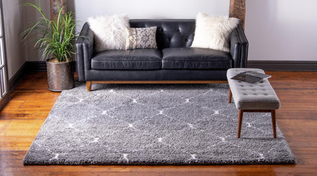 Gray 7' 10 x 7' 10 Rabat Shag Square Area Rug Thick Soft Touch Fluffy & Plush Shaggy Pile Durable Geometric Carpet for Luxury Interior Design for Sale at Rug Engine