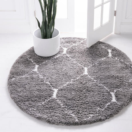 Gray 5' 1 x 5' 1 Rabat Shag Round Area Rug Thick Soft Touch Fluffy & Plush Shaggy Pile