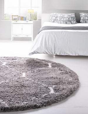 Gray 8' x 8' Rabat Shag Round Area Rug Thick Soft Touch Fluffy & Plush Shaggy Pile