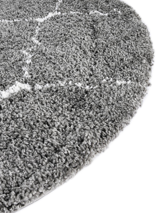 Gray 5' 1 x 5' 1 Rabat Shag Round Area Rug Thick Soft Touch Fluffy & Plush Shaggy Pile
