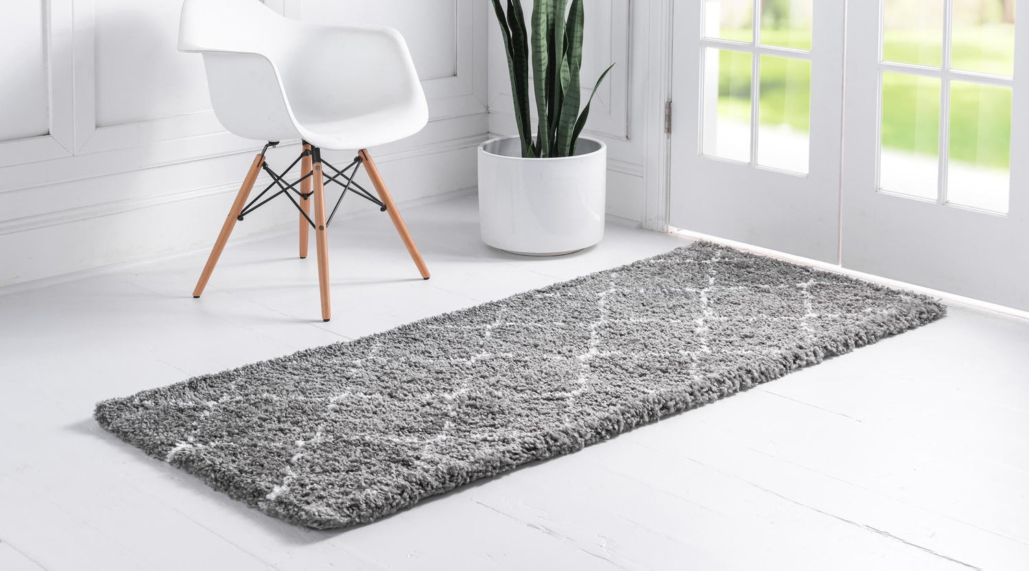 Gray 2' 7 x 6' 1 Rabat Shag Runner Area Rug Thick Soft Touch Fluffy & Plush Shaggy Pile Durable Geometric Carpet for Luxury Interior Design for Sale at Rug Engine