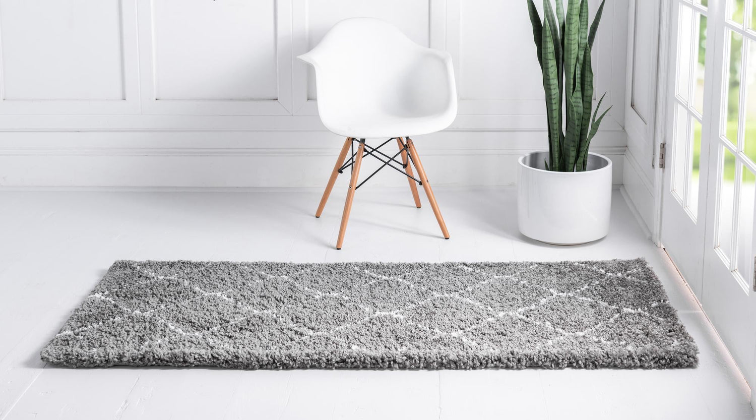 Gray 2' 7 x 6' 1 Rabat Shag Runner Area Rug Thick Soft Touch Fluffy & Plush Shaggy Pile Durable Geometric Carpet for Luxury Interior Design for Sale at Rug Engine