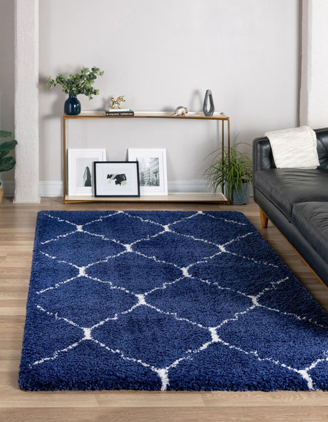 Navy Blue 4' 1 x 6' 1 Rabat Shag Rectangle Area Rug Thick Soft Touch Fluffy & Plush Shaggy Pile