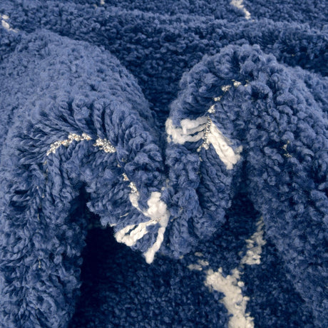 Navy Blue 7' 10 x 7' 10 Rabat Shag Square Area Rug Thick Soft Touch Fluffy & Plush Shaggy Pile Durable Geometric Carpet for Luxury Interior Design for Sale at Rug Engine