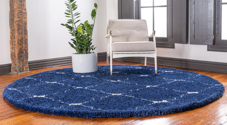 Navy Blue 5' 1 x 5' 1 Rabat Shag Round Area Rug Thick Soft Touch Fluffy & Plush Shaggy Pile
