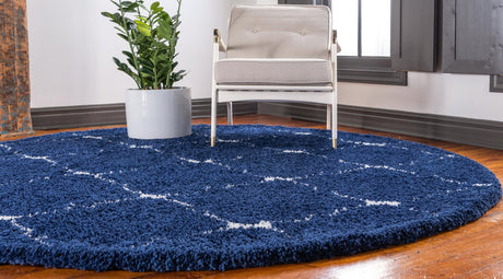 Navy Blue 5' 1 x 5' 1 Rabat Shag Round Area Rug Thick Soft Touch Fluffy & Plush Shaggy Pile Durable Geometric Carpet for Luxury Interior Design for Sale at Rug Engine
