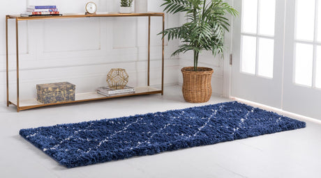 Navy Blue 2' 7 x 6' 1 Rabat Shag Runner Area Rug Thick Soft Touch Fluffy & Plush Shaggy Pile