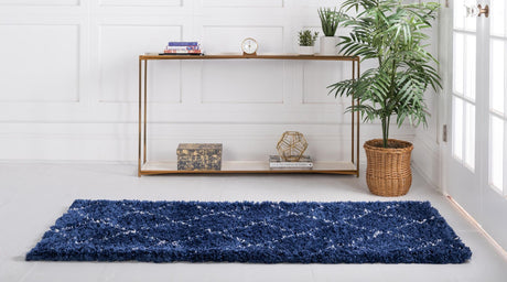 Navy Blue 2' 7 x 10' Rabat Shag Runner Area Rug Thick Soft Touch Fluffy & Plush Shaggy Pile Durable Geometric Carpet for Luxury Interior Design for Sale at Rug Engine