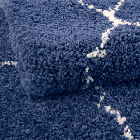Navy Blue 2' 7 x 6' 1 Rabat Shag Runner Area Rug Thick Soft Touch Fluffy & Plush Shaggy Pile Durable Geometric Carpet for Luxury Interior Design for Sale at Rug Engine