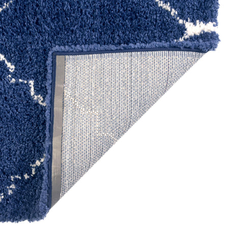 Navy Blue 2' 7 x 6' 1 Rabat Shag Runner Area Rug Thick Soft Touch Fluffy & Plush Shaggy Pile Durable Geometric Carpet for Luxury Interior Design for Sale at Rug Engine