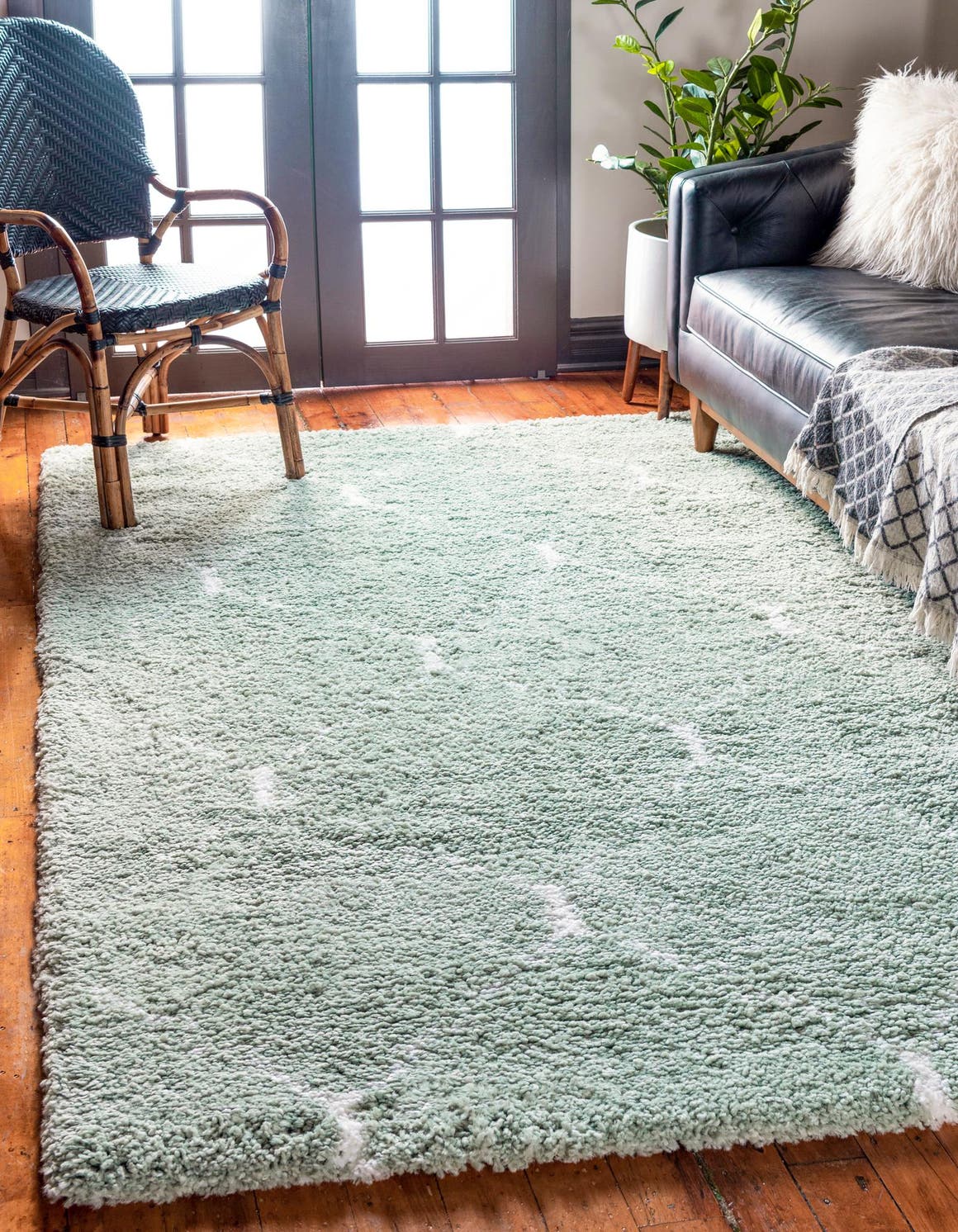 Light Green 4' 1 x 6' 1 Rabat Shag Rectangle Area Rug Thick Soft Touch Fluffy & Plush Shaggy Pile Durable Geometric Carpet for Luxury Interior Design for Sale at Rug Engine