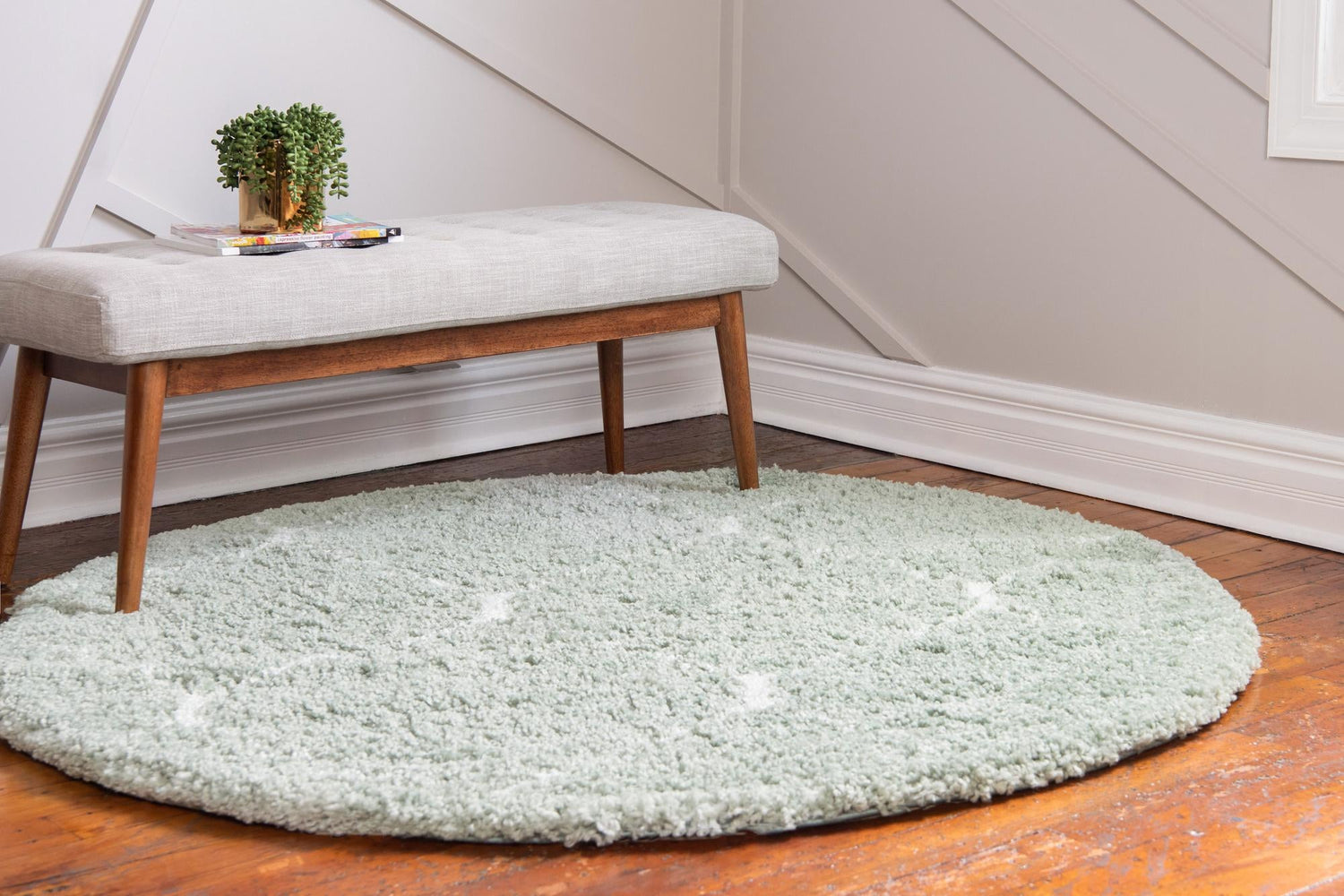 Light Green 5' 3 x 5' 3 Rabat Shag Round Area Rug Thick Soft Touch Fluffy & Plush Shaggy Pile Durable Geometric Carpet for Luxury Interior Design for Sale at Rug Engine
