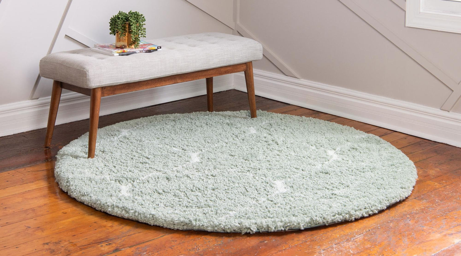 Light Green 5' 3 x 5' 3 Rabat Shag Round Area Rug Thick Soft Touch Fluffy & Plush Shaggy Pile Durable Geometric Carpet for Luxury Interior Design for Sale at Rug Engine