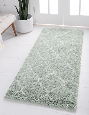 Light Green 2' 7 x 6' 1 Rabat Shag Runner Area Rug Thick Soft Touch Fluffy & Plush Shaggy Pile