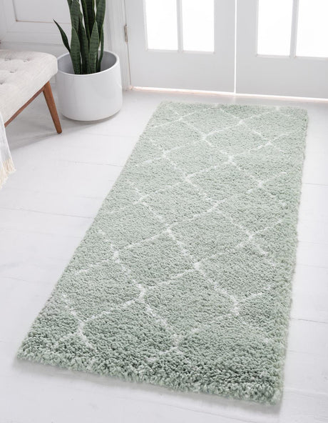 Light Green 2' 7 x 6' 1 Rabat Shag Runner Area Rug Thick Soft Touch Fluffy & Plush Shaggy Pile