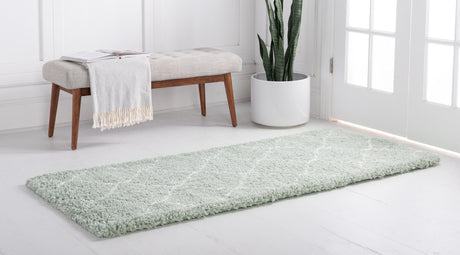 Light Green 2' 7 x 6' 1 Rabat Shag Runner Area Rug Thick Soft Touch Fluffy & Plush Shaggy Pile