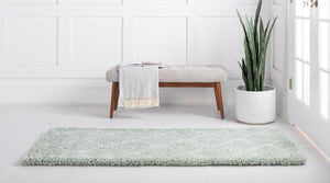 Light Green 2' 7 x 6' 1 Rabat Shag Runner Area Rug Thick Soft Touch Fluffy & Plush Shaggy Pile