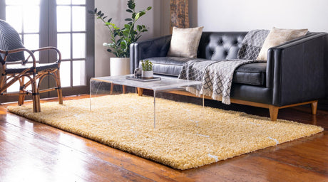 Yellow 5' 1 x 8' Rabat Shag Rectangle Area Rug Thick Soft Touch Fluffy & Plush Shaggy Pile Durable Geometric Carpet for Luxury Interior Design for Sale at Rug Engine