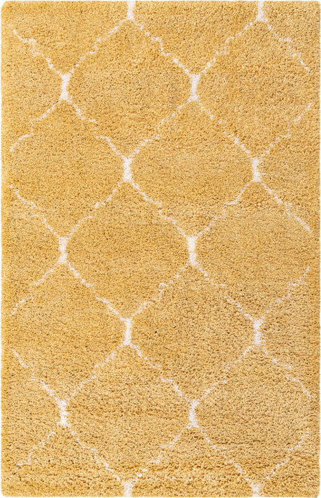 Yellow 5' 1 x 8' Rabat Shag Rectangle Area Rug Thick Soft Touch Fluffy & Plush Shaggy Pile Durable Geometric Carpet for Luxury Interior Design for Sale at Rug Engine