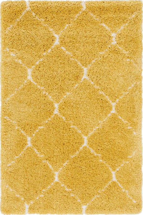 Yellow 4' 1 x 6' 1 Rabat Shag Rectangle Area Rug Thick Soft Touch Fluffy & Plush Shaggy Pile Durable Geometric Carpet for Luxury Interior Design for Sale at Rug Engine