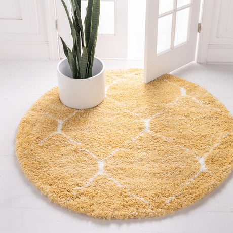 Yellow 5' 1 x 5' 1 Rabat Shag Round Area Rug Thick Soft Touch Fluffy & Plush Shaggy Pile