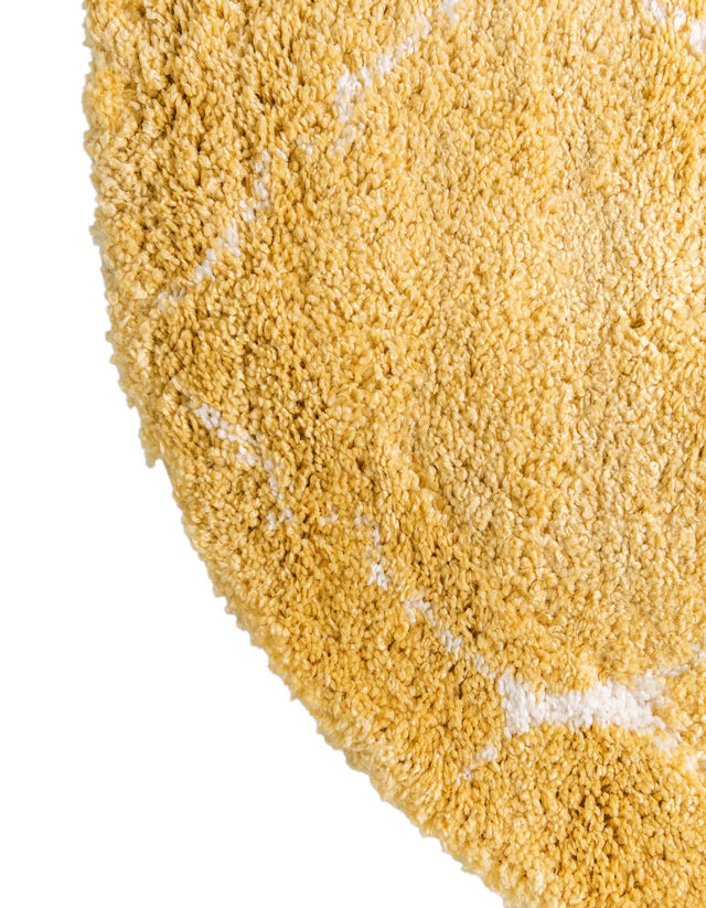 Yellow 5' 1 x 5' 1 Rabat Shag Round Area Rug Thick Soft Touch Fluffy & Plush Shaggy Pile