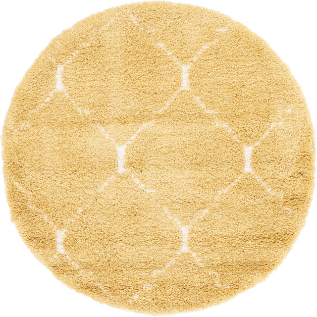 Yellow 5' 1 x 5' 1 Rabat Shag Round Area Rug Thick Soft Touch Fluffy & Plush Shaggy Pile
