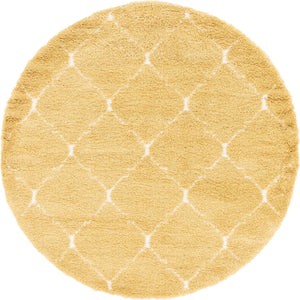 Yellow 8' x 8' Rabat Shag Round Area Rug Thick Soft Touch Fluffy & Plush Shaggy Pile