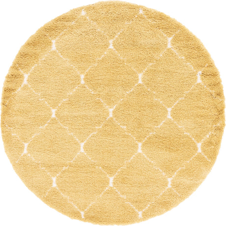 Yellow 8' x 8' Rabat Shag Round Area Rug Thick Soft Touch Fluffy & Plush Shaggy Pile Durable Geometric Carpet for Luxury Interior Design for Sale at Rug Engine