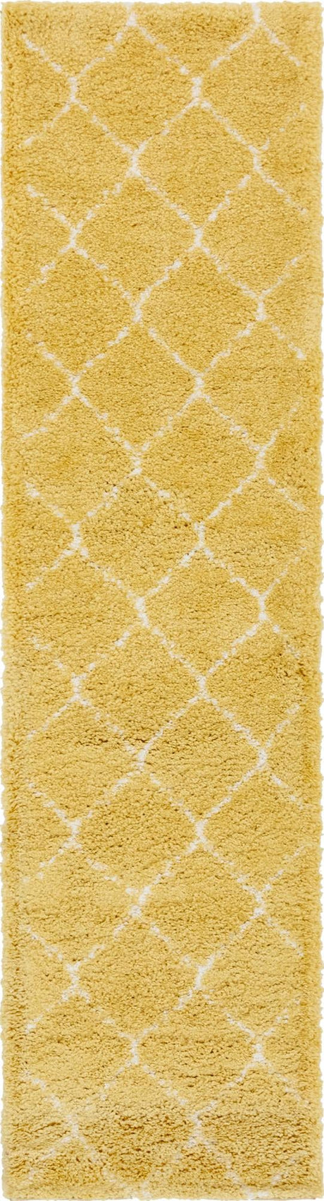 Yellow 2' 7 x 10' Rabat Shag Runner Area Rug Thick Soft Touch Fluffy & Plush Shaggy Pile Durable Geometric Carpet for Luxury Interior Design for Sale at Rug Engine