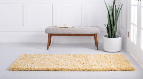Yellow 2' 7 x 10' Rabat Shag Runner Area Rug Thick Soft Touch Fluffy & Plush Shaggy Pile Durable Geometric Carpet for Luxury Interior Design for Sale at Rug Engine