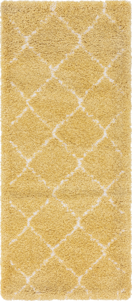 Yellow 2' 7 x 6' 1 Rabat Shag Runner Area Rug Thick Soft Touch Fluffy & Plush Shaggy Pile Durable Geometric Carpet for Luxury Interior Design for Sale at Rug Engine