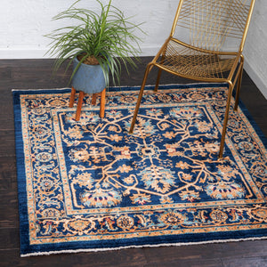 Navy Blue 4' 5 x 4' 5 Dorchester Square Area Rug 100% Polypropylene With Cotton Foundation Carpet for Living, Dining, Office, Bedrooms for Sale at Rug Engine