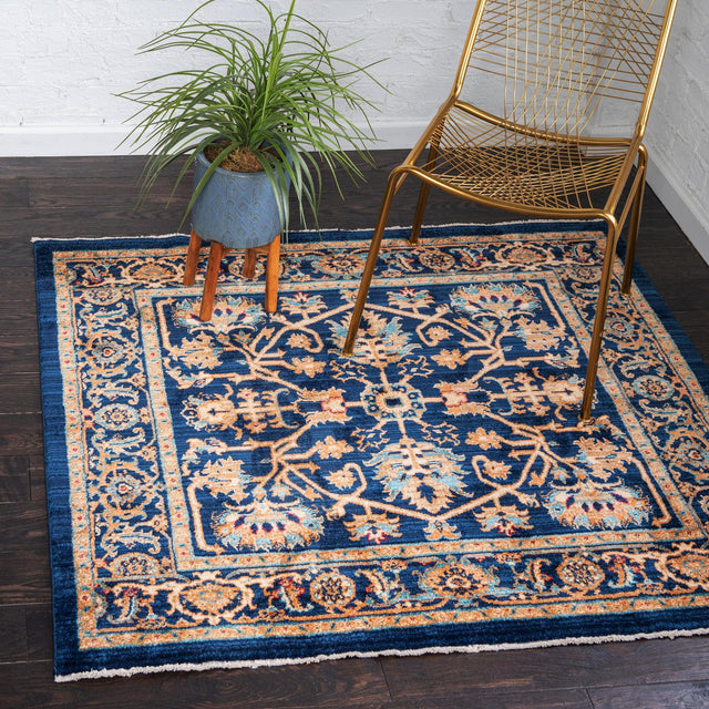 Navy Blue 4' 5 x 4' 5 Dorchester Square Area Rug 100% Polypropylene With Cotton Foundation Carpet for Living, Dining, Office, Bedrooms for Sale at Rug Engine