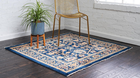 Navy Blue 4' 5 x 4' 5 Dorchester Square Area Rug 100% Polypropylene With Cotton Foundation Carpet for Living, Dining, Office, Bedrooms for Sale at Rug Engine